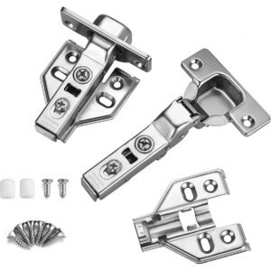 Type-B Soft-Close Frameless Cabinet Hinges – 110° European Style, Nickel Plated, Half Overlay, 35mm Cup, 2-Piece Set with 8pcs Stainless Steel Screws