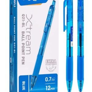 Ball Point Pen Q21-BL Mini Tip 0.7mm Blue Ink, Retractable, Soft Grip, 12 Pack