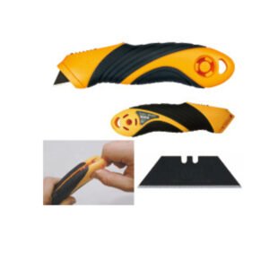 Muratec SA-11B Safety Knife with Power Black Trapezoidal Blade, Non-Slip Rubber Grip & One-Push Blade Change – Yellow