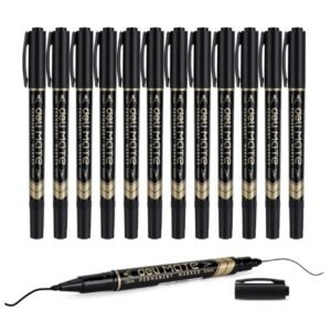 Twin Tip Permanent Markers U104, Fine & Ultra-Fine, Black Ink, 12 Pack, Waterproof, Quick Dry